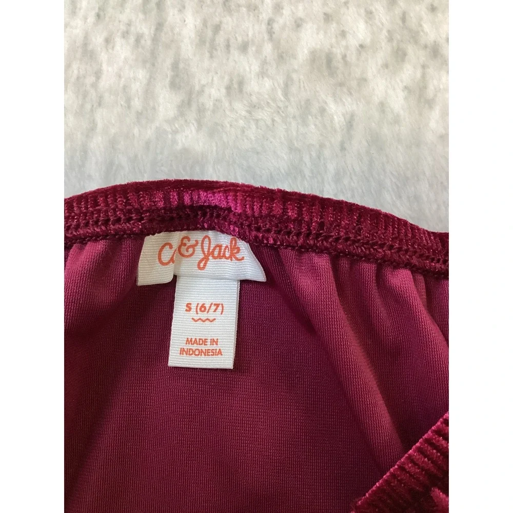Cat‎ & Jack Girls Garnet Red Velvet Long Sleeve Dress Size S 6/7 NWT 54Z3PG